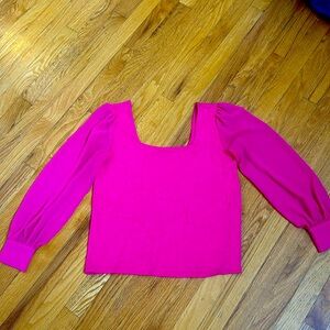 Beautiful pink square neck blouse with sheer sleeves